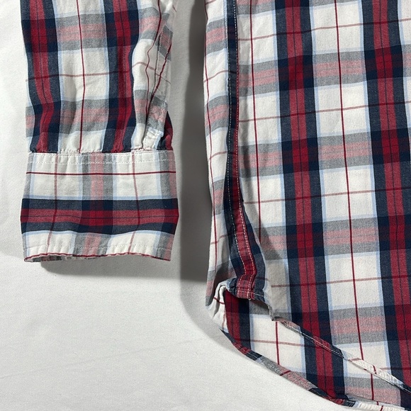 J. Crew mens red blue white tartan plaid Tailored fit button down shirt - size M - Picture 5 of 8